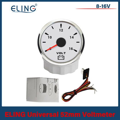 ELING 52mm (2'') Voltmeter Volt Gauge 8-16V 16-32V with 7 Colors Backlight for Boat Automobile Motorcycle Yacht 12V 24V