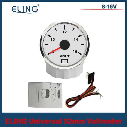 ELING 52mm (2'') Voltmeter Volt Gauge 8-16V 16-32V with 7 Colors Backlight for Boat Automobile Motorcycle Yacht 12V 24V