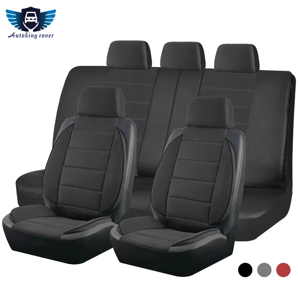 AUTOKING Universal Car Seat Covers Side Stereo Modeling Leather Fluff Car Seat Covers Fit For Most Car Accessories Interior