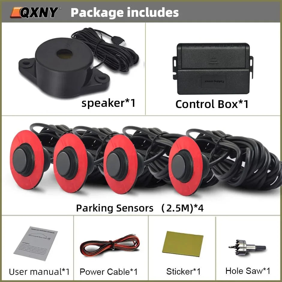 Flush Mount 4 Probe Reverse Parking Sensor Adjustable Depth Bumper Backup Radar System with Distance Alert  Aid