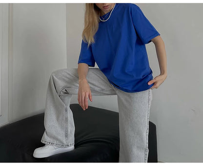 Simple White Oversize T-shirts For Women Cotton Summer Green T Shirts Women Short Sleeve Loose Blue T Shirt Women Yellow Top Tee