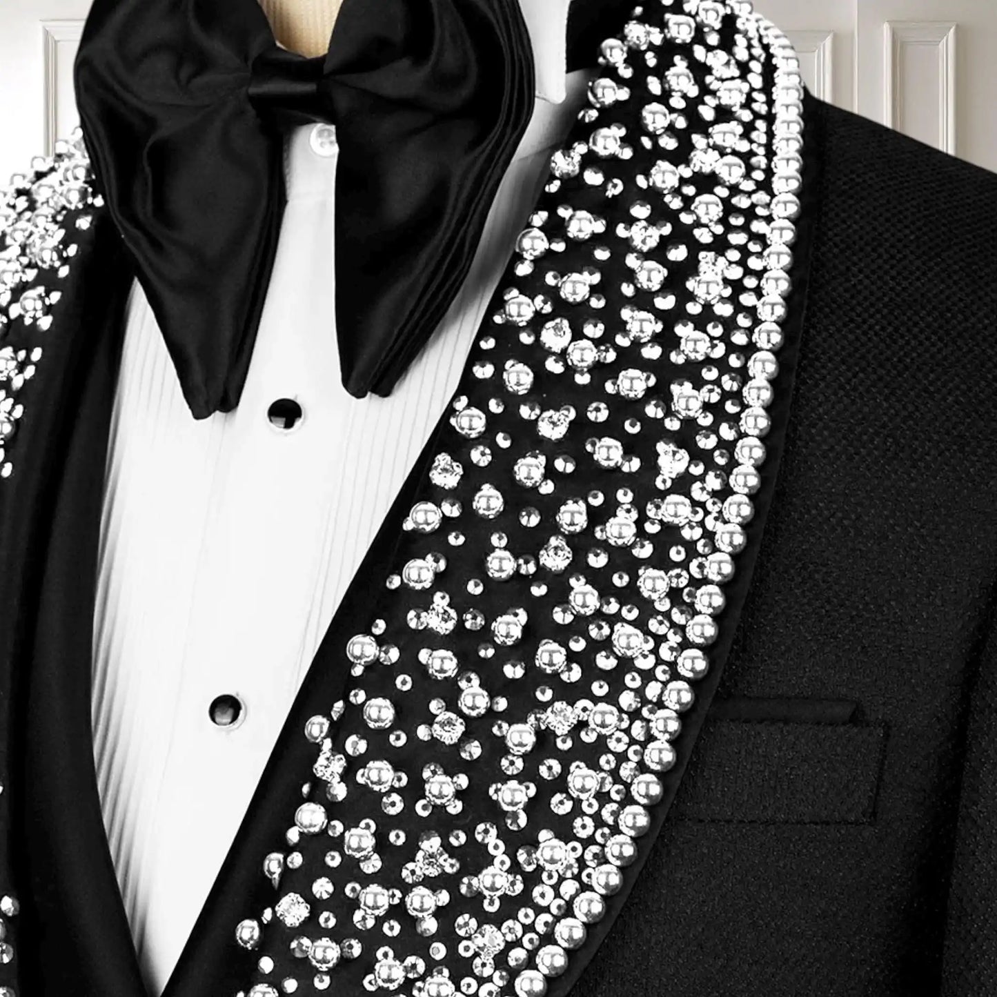 Suit For Man Crystal Embellished Black Tuxedo, Handmade Wool Blend Stage Costume, Prom Men's Suit, Wedding Groom Tuxedo Set 2pcs