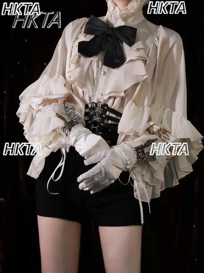 Gothic Style Batwing Sleeve Shirt Women Lolita Loose Spring Autumn Ladies Elegant Red and Black Top Blouse Solid Color Blouse