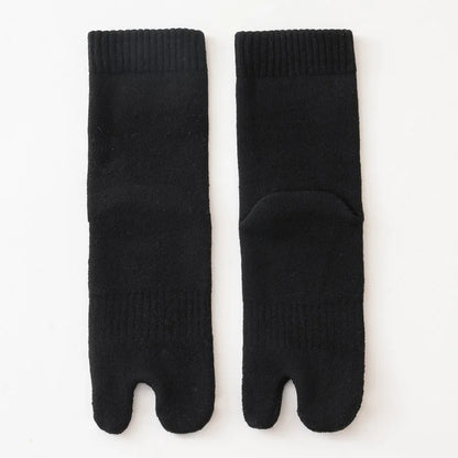 5 Pairs Winter Two Toed Tabi Socks Men's Thicken Warm Solid Color Flip Flops Sock 2 Fingers Casual Mid-tube Cotton Thermal Socks