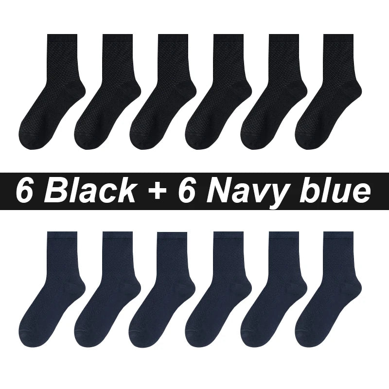 12Pairs Bamboo Fiber Socks Men Casual Business Mesh Breatheable Anti-Bacterial Comfortable High Quality Sock Male Size EU38-45