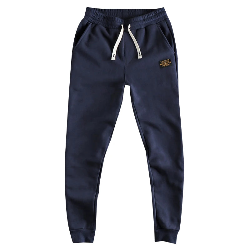 Autumn Winter American Retro Heavyweight Velvet Sweatpants Men's Fashion Pure Cotton Drawstring Sport Casual Ankle-tied Pants