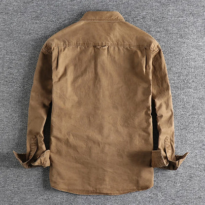 Classic Retro Work Shirt with Distressed and Heavy Washed Design, A Timeless Style for Everyday Wear