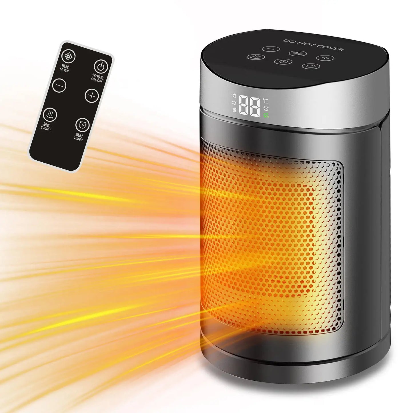 1500W PTC Ceramic Portable Electric Heater with Thermostat, Energy Saving Mode and Fan Mode, Fast and Safe Heating