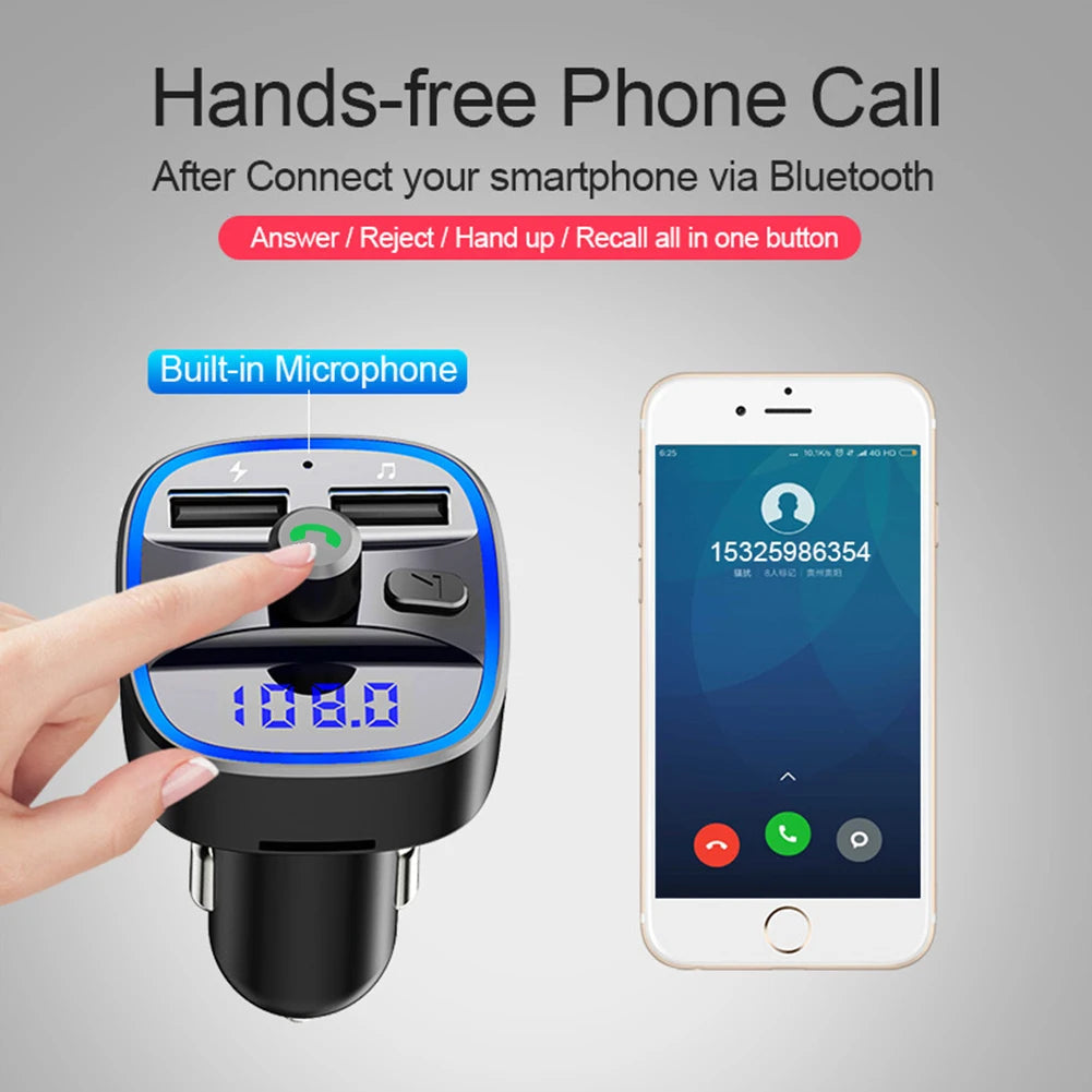 Portable Car Bluetooth 5.0 FM Transmitter Car MP3 Player Practical Multi-functional Dual USB Fast Charging Wireless Car Charger