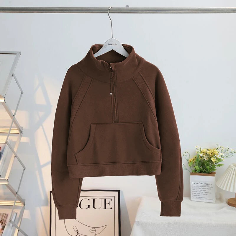 Thickened Fleece Stand Collar Sweatshirt Women's Autumn Winter Loose Casual Sport Yoga Clothes Half Zipper Long Sleeve T-Shirt