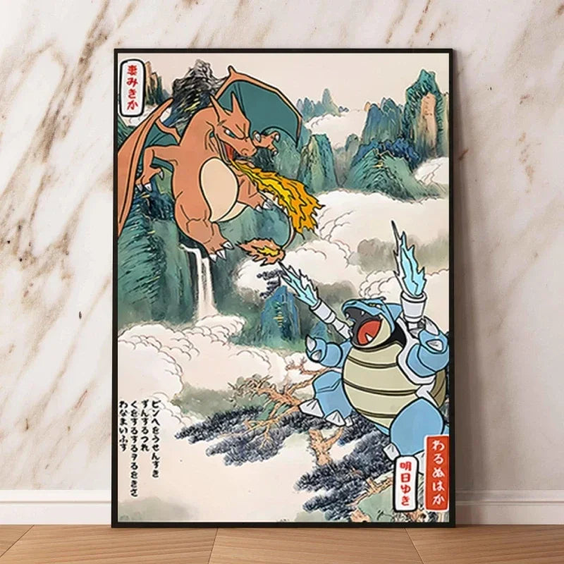 Classic Canvas Hd Prints Poster Pokemon Charizard Blastoise Cartoon Character High Quality Home Living Room Mural Decorative