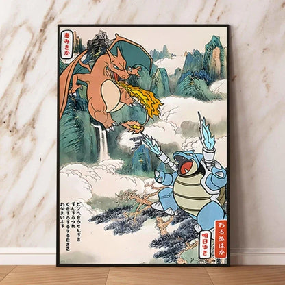Classic Canvas Hd Prints Poster Pokemon Charizard Blastoise Cartoon Character High Quality Home Living Room Mural Decorative