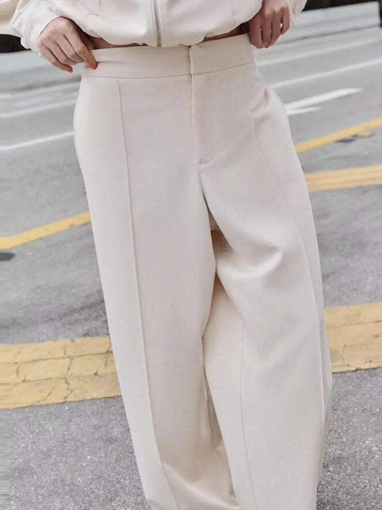 Women's Pilot Jacket Coat High Waist Commute Line Decor Straight Leg Pants Two Piece Set Long Sleeve Stand Collar Jacket