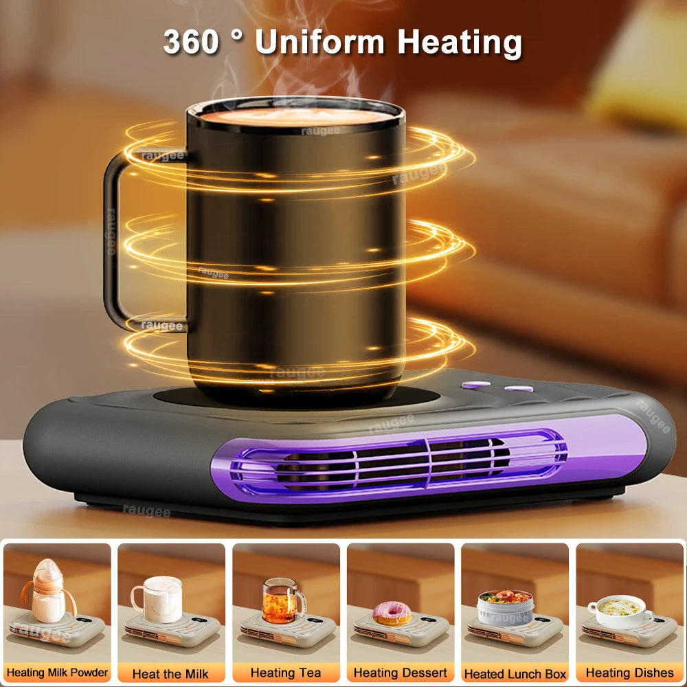 Mini Mug Warmer 2 in 1 Fan Warmer 220V  Electric Cup Heater 3 Temperature 75℃ Milk Tea Water Cup Heaters Desk Heating Pad