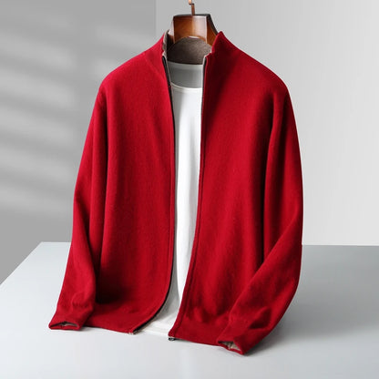 Autumn And Winter New Men's 100% Pure Wool Double-Sided Zipper Cardigan Coat Thickened Knitted Sweater Collar Coat