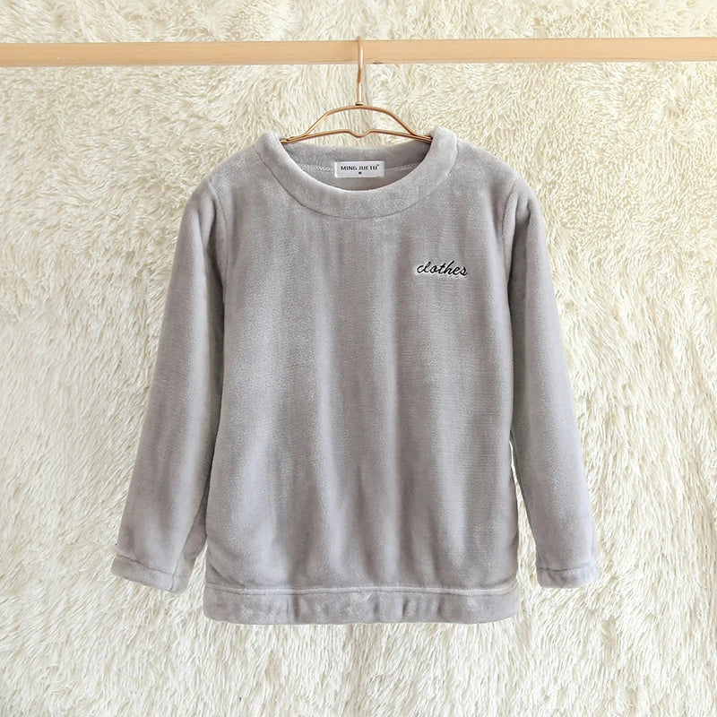 Thiened Coral Fce Spwear Men's Winter Home Clothes Long Sve round Ne Pullover Flannel Soft Warm Casual Top
