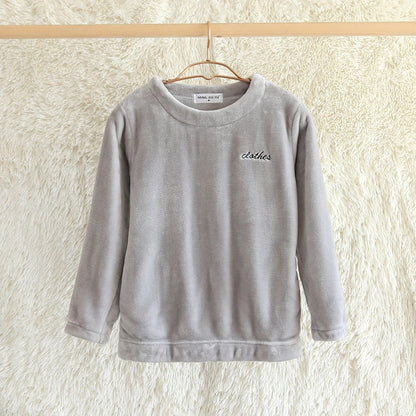 Thiened Coral Fce Spwear Men's Winter Home Clothes Long Sve round Ne Pullover Flannel Soft Warm Casual Top