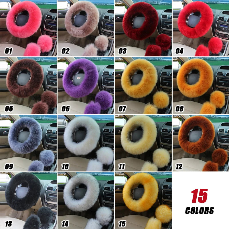New Car Fluffy Plush Steering Wheel Cover Fashion Winter Warm Fleece Non-slip Handle Gloves Ladies Car Decoration Accessories