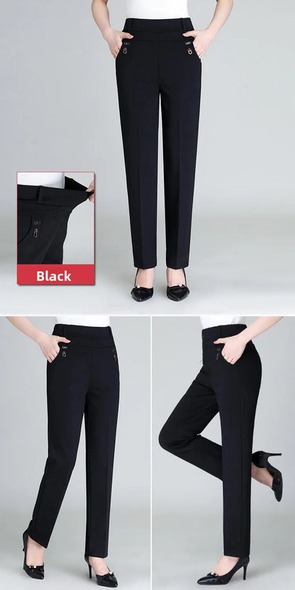 High Waist Fleece Lined Slimming Pants for Middle-Aged And Elderly Women Casual Long Pants Straight Leg Elastic Ankle Pants