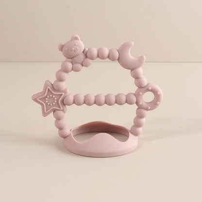 Anti-drop Wristband Baby Teether Silicone Bear Moon Star Teething Toy Non-slip Handheld Teether for Newborn Babies