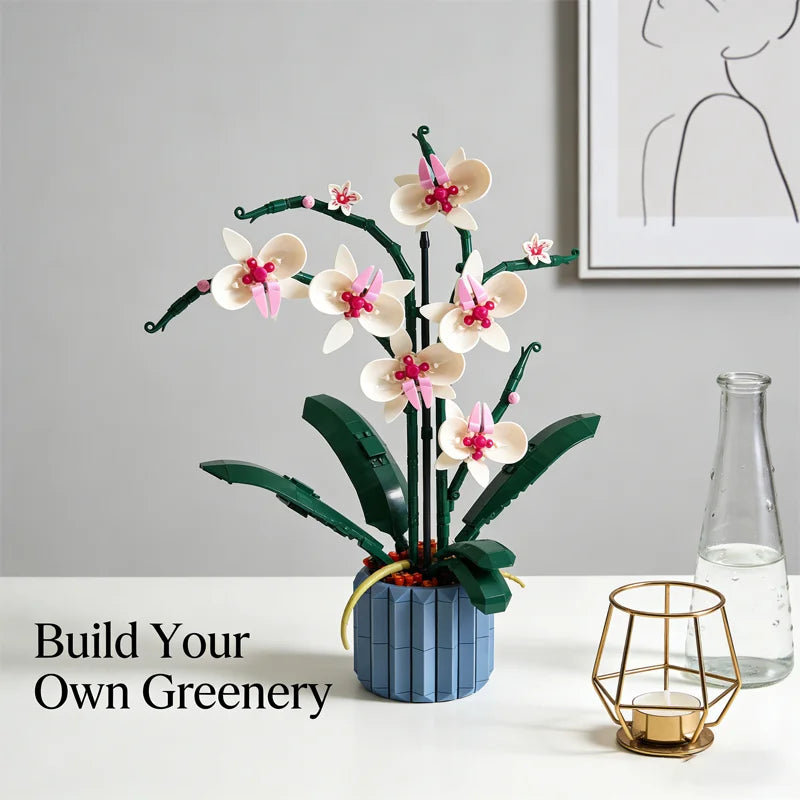 Orchid Bonsai 600+PCS DIY Building Blocks Kit Creative Potted Plant Model Children's Birthday Gifts Fun Adults Toys For Girls