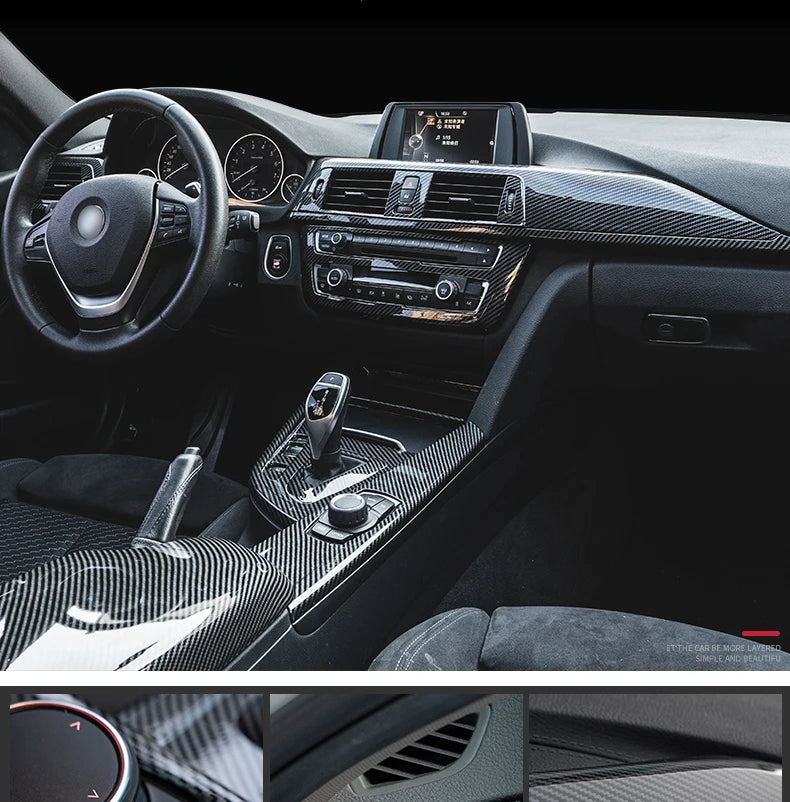 LHD Car Styling Carbon fiber Center Console Air outlet Panel Cover Trim Stickers frame For BMW F30 F31 F32 F34 F36 Accessories
