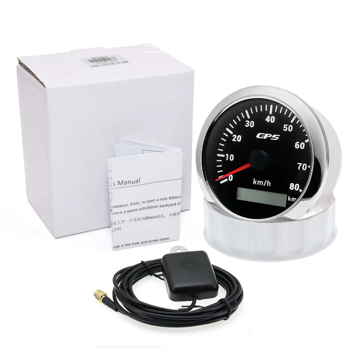 7 Color LED  30/60/80/120/200KMH 85MM GPS Speedometer Gauge with GPS Antenna For Motorcycle Boat Car Truck Speed Gauge 9-32V