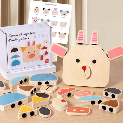 Character Face-Changing 3D Puzzle Toy Montessori Benefits Intelligent Character Animal Wooden Face-Changing Block Challenge