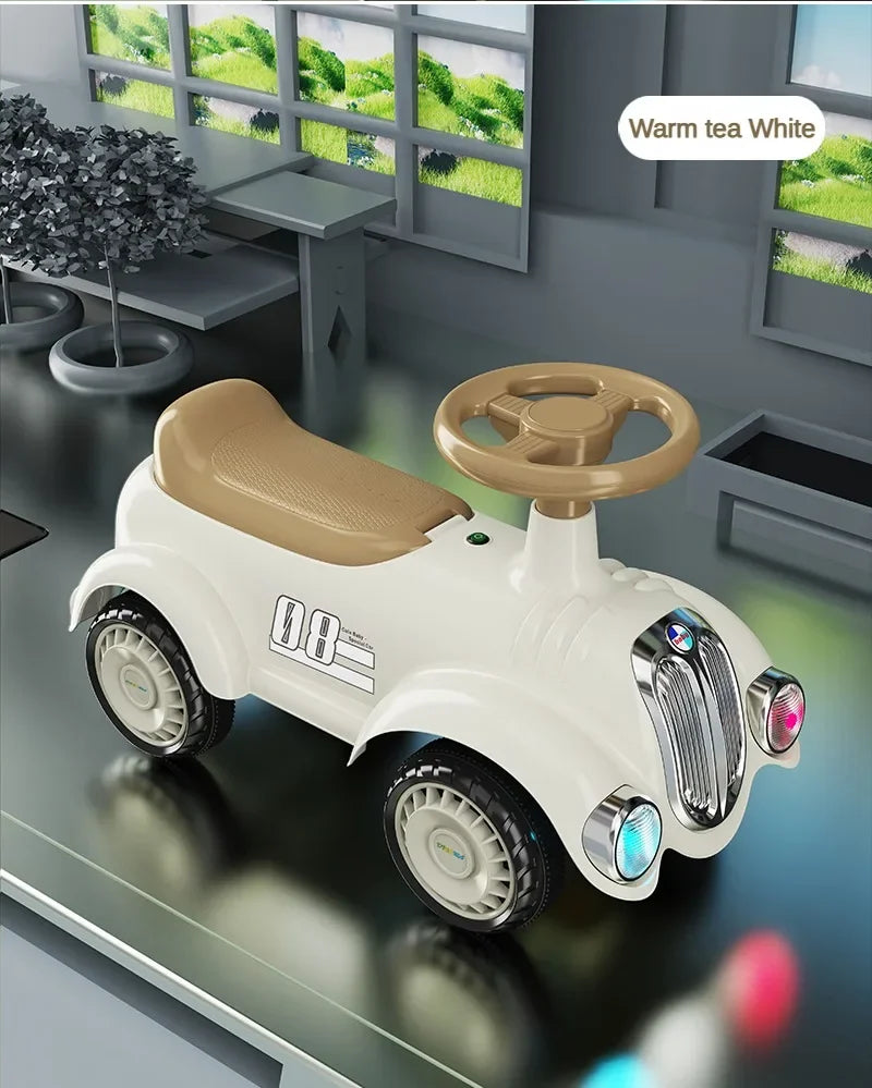 Ride On Car for Toddlers Classic Ride On Train Sliding Car with Sound & Light Under Seat Storage Retro Toys for Kids Boys Girls
