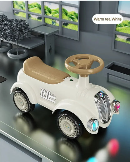 Ride On Car for Toddlers Classic Ride On Train Sliding Car with Sound & Light Under Seat Storage Retro Toys for Kids Boys Girls