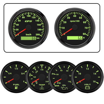 ELING 6 Gauge Set 85mm GPS Speedometer with Tachometer with 52mm Water Temp Oil Pressure Fuel Level Voltmeter with Backlight
