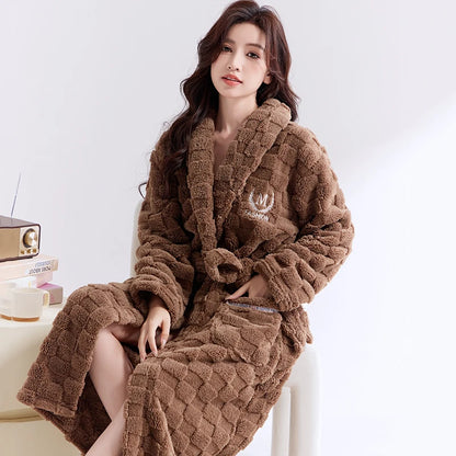 Thiened Coral Fce Robe Long Plu Spwear for Couples Autumn Winter Sle Home Clothes Outerwear Polyester Fiber