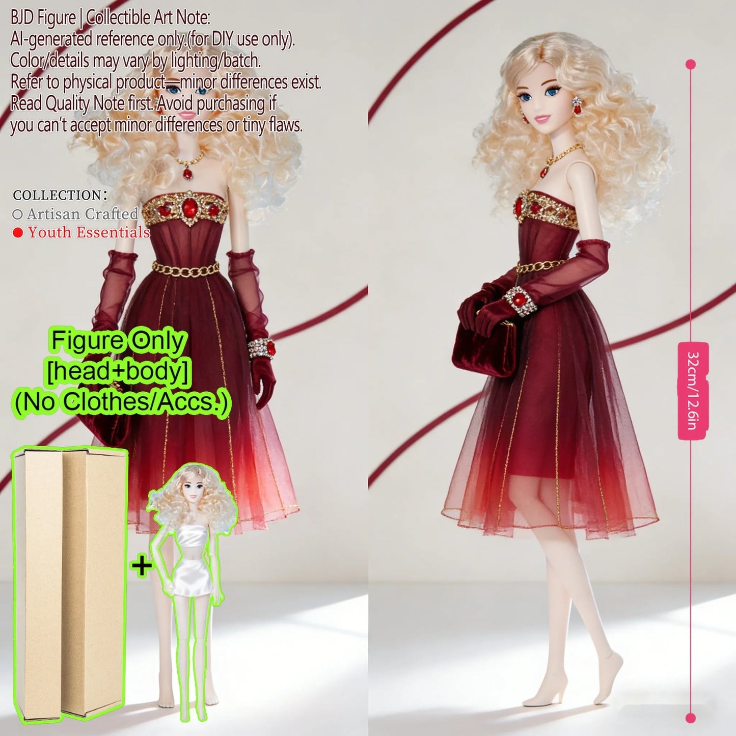 12.6 Inch 1/6 Fashion BJD MJD Supermodel Doll Ball Jointed Posable Collectible Realistic Hair NoClothes