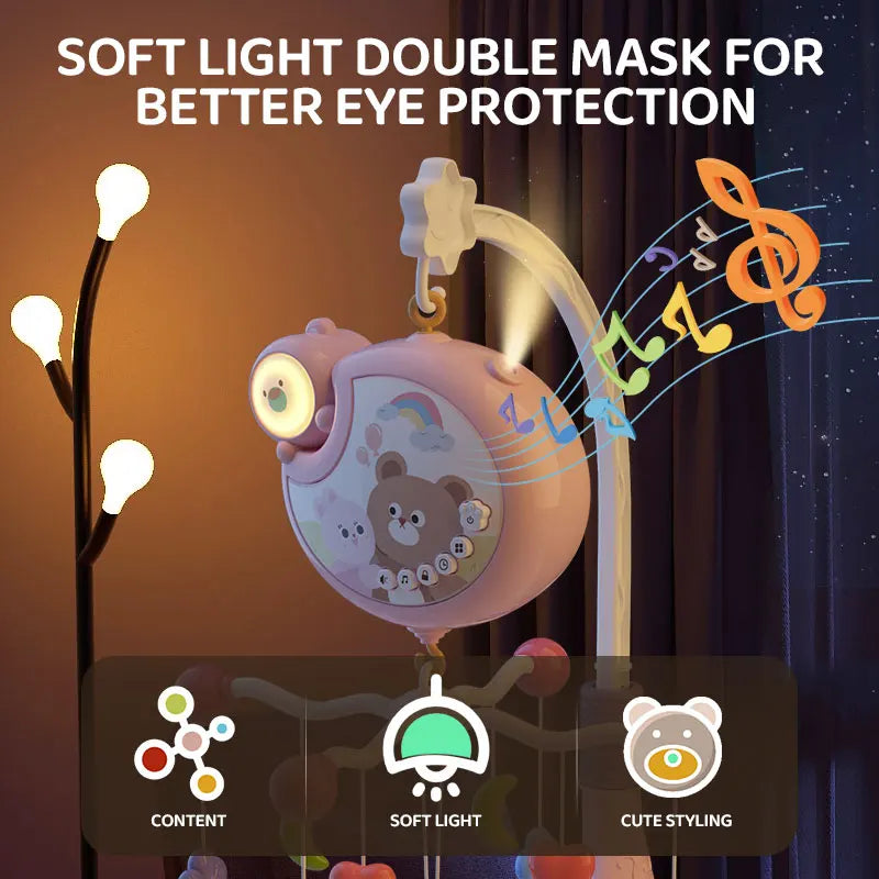 Musical Baby Crib Mobile with Projector Remote Control Night Light Sensory Hanging Toy for Newborns Infant Stroller