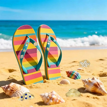 6pcs Sandal Charms for Slippers Gold Sea Theme Shell Shoe Decor Sandal Charm Set for Beach Trip Daily Travel Party Holiday