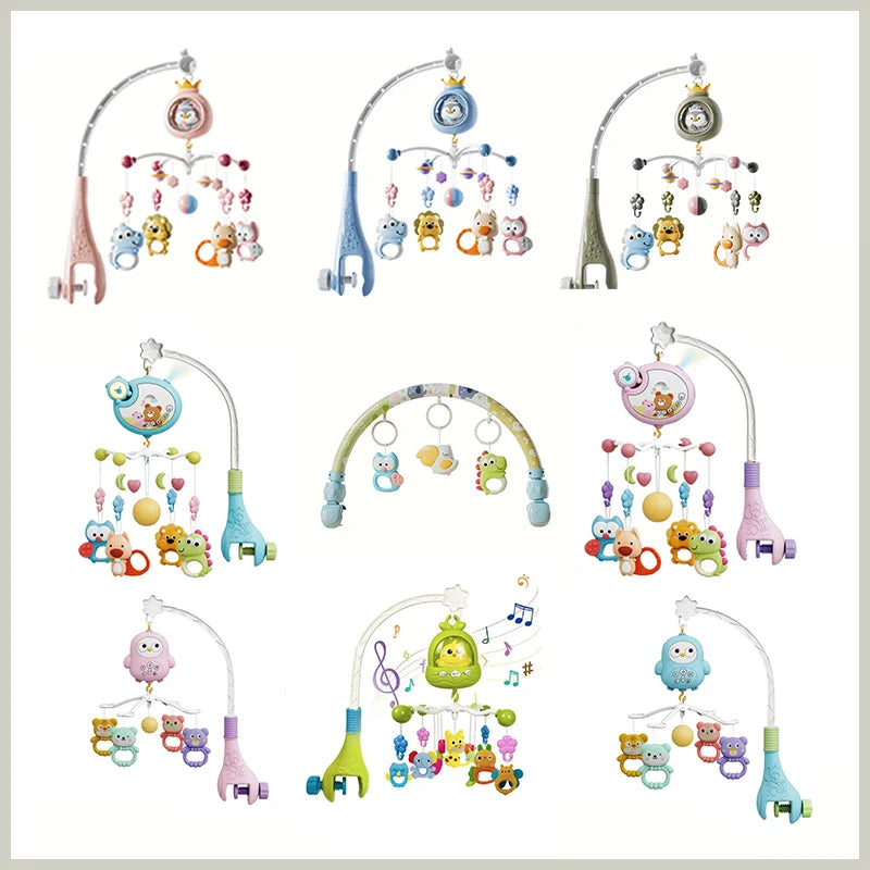 Musical Baby Crib Mobile with Projector Remote Control Night Light Sensory Hanging Toy for Newborns Infant Stroller