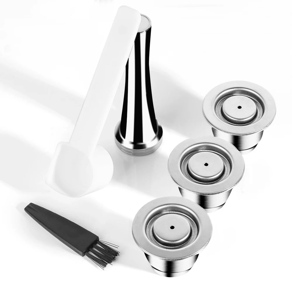 Reusable Coffee Capsule For Nespresso Espresso Crema Cups Stainless Steel Refillable Coffee Pods Filters With Tamper Dosing Ring