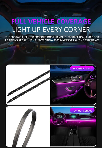 6/10/14/18in1 Led Acrylic Car Waterfall Lamp Ambient Light 213 Rainbow Color Symphony APP Remote Controll Atmosphere Lamp Kit