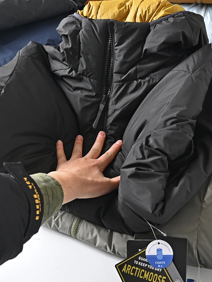 Thickened Outdoor Casual Cotton Jacket Men's Fashion City Style Windproof Warm Hooded Coat Regular Length Loose Fit Coat