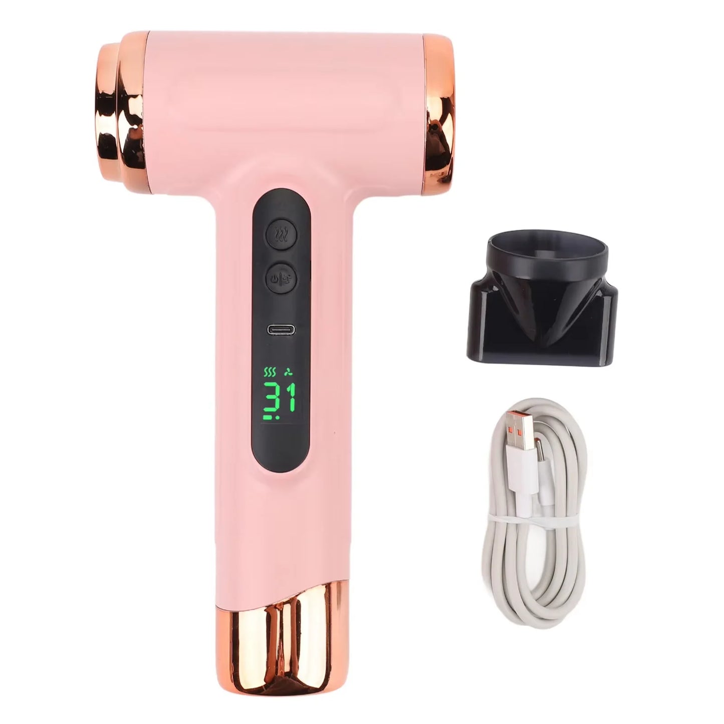 Portable USB Rechargeable Wireless Hair Dryer for Dormitories, High Wind Power for Students