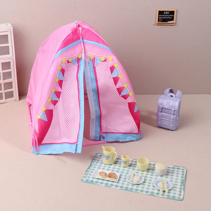 Hot-1/12 Dollhouse Simulated Tent Camping Kit Dollhouse Outdoor Picnic Camping Decor Micro Scene Photo Props Pretend Play Toys