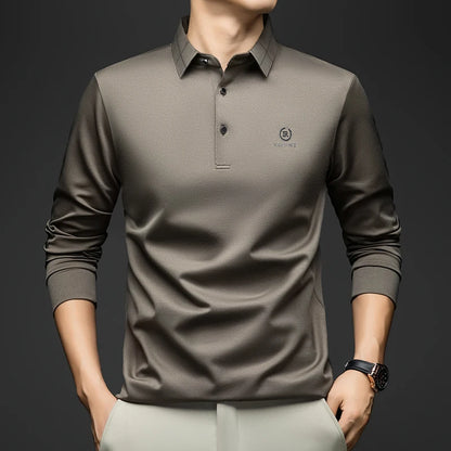 BROWON Polo Shirt for Man 2026 Spring Autumn Men Long Sleeve Polo Shirts Casual Loose Turndown Collar Wool Tops for Man Clothing