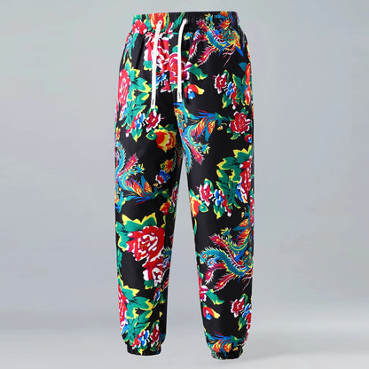 Thiened Cotton Pants for Men Winter Floral Print Warm Casual Straight Leg Long Trousers Trendy Youth Sle Floral Pattern