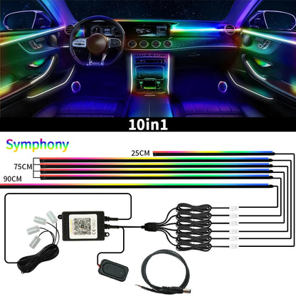 Symphony Streamer Car Ambient Light Interior LED Full Color RGB Neon Acrylic Strip Atmosphere Lighting Kit App