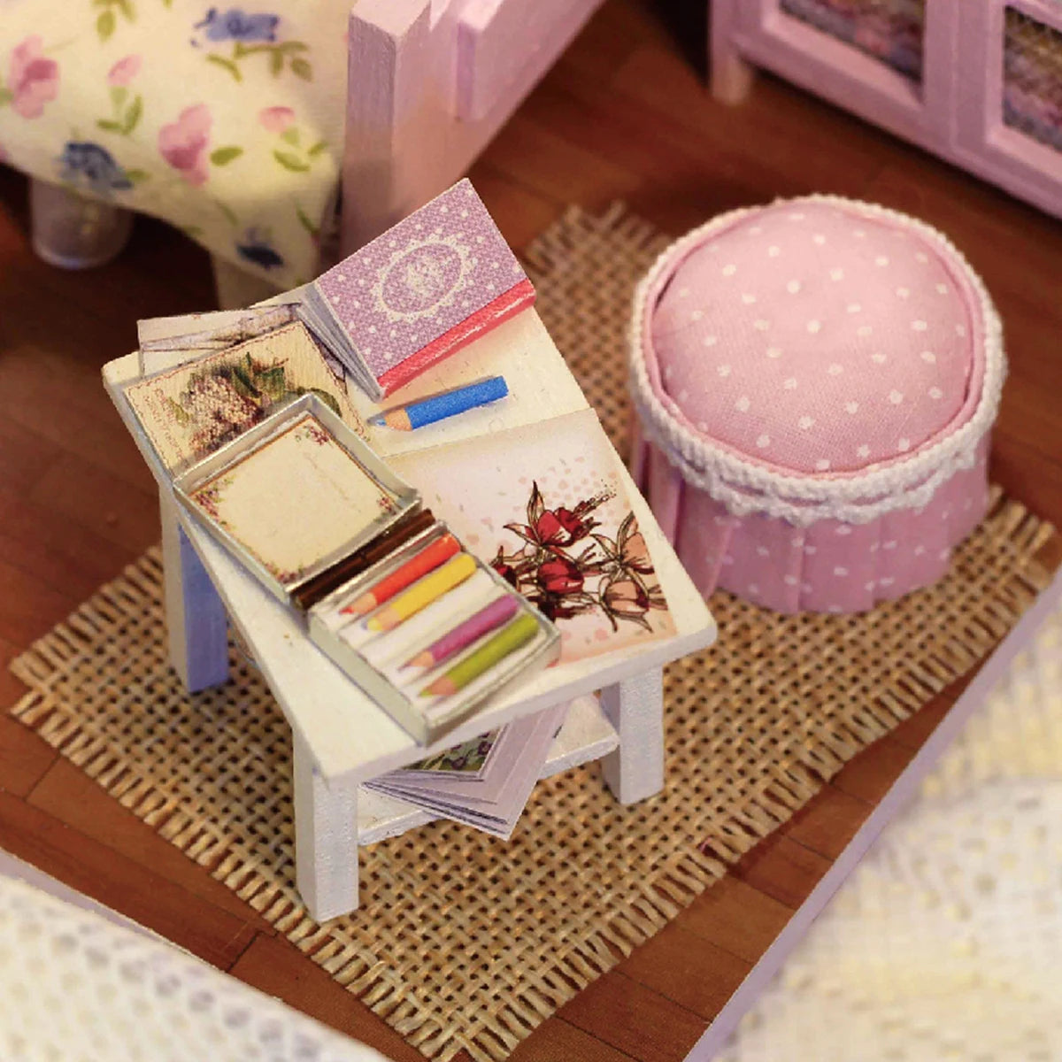 Sweet Sunshine Mini 3D Puzzle Assembly Model Dollhouse Kit DIY Handmade Toy Bookshelf Set, Wood Craft for Girls' Birthday Gift