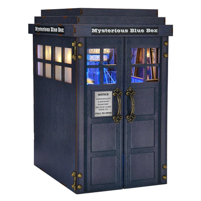 Book Nook Kit Blue Telephone Booth 3D DIY Wooden Puzzle Handmade Bookshelf Dollhouse Model Bookend Building Home Decoration