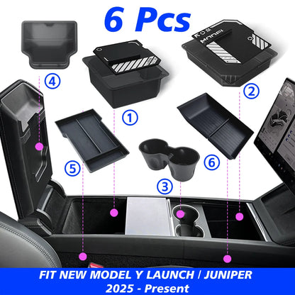 TESY Console & Armrest Storage Box For Tesla New Model YL Y Juniper Launch ABS Silicone Non-slip Mat Upper and Lower Watercup