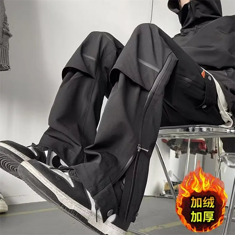 American Style Fleece Lined Thickened Sports Loose Casual Long Pants Men's Autumn Winter Waterproof Windproof Cargo Pants