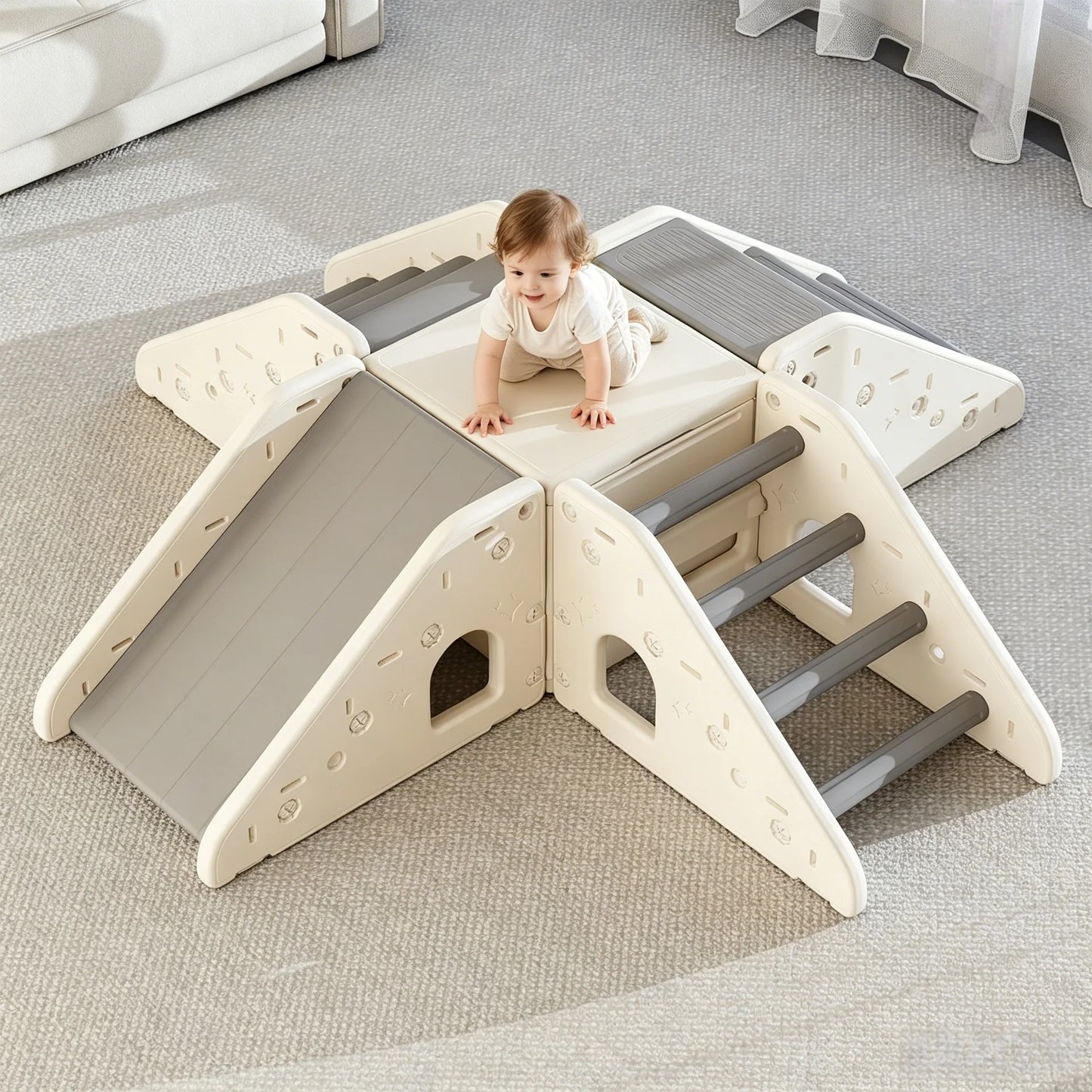 Kids Indoor Climbing Playset with Slide Montessori Toddler Playground HDPE Climber Activity Gym Modules Sold Separately