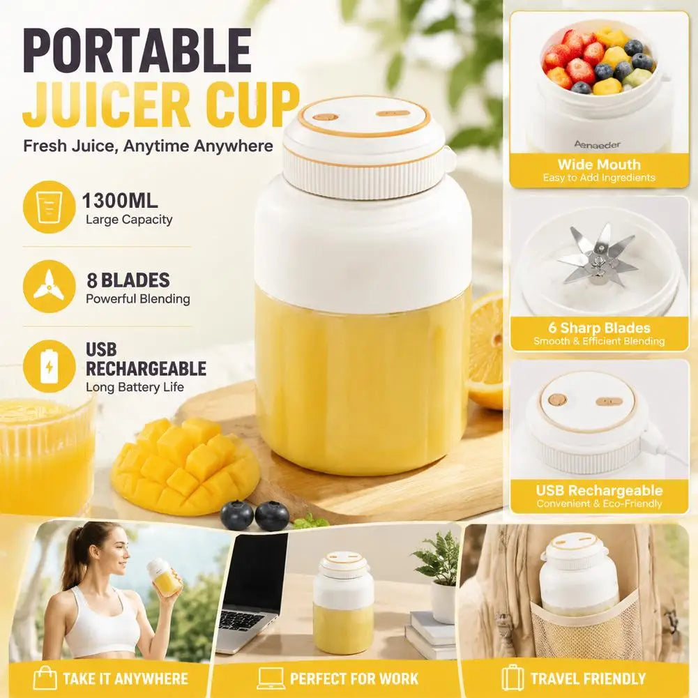Portable Blender for Shakes and Smoothies Personal Size Juicer Cup Rechargeable Mini Fruit Mixer with Dual Lid for Travel Office